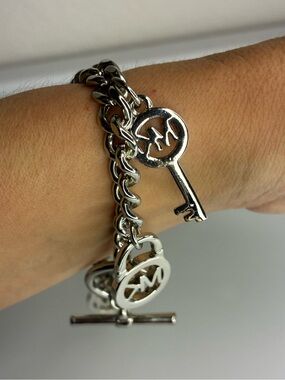 Vintage Silver Charm Toggle Bracelet